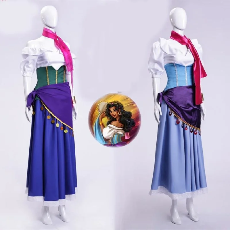 The Hunchback of Notre Dame Esmeralda Cosplay Costume Purple Blue Partywomen girl Dress Halloween Cosplay Costume C08583