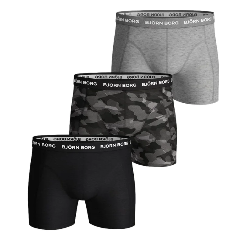 Bjorn Borg Essential Cotton Stretch Boxer 3 Pack - Black/Melange/Camo