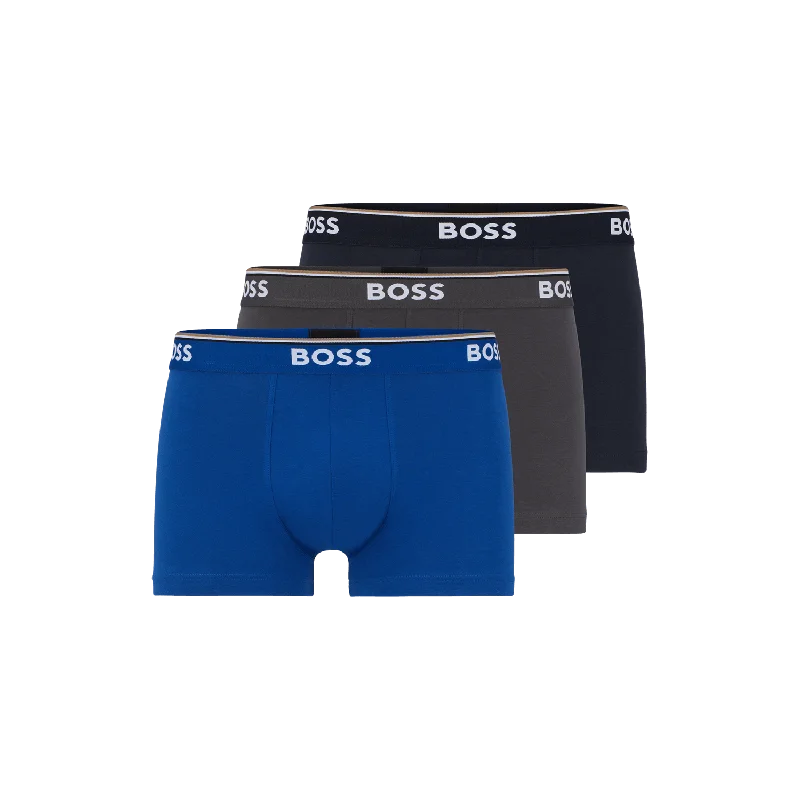 BOSS 3 Pack Power Cotton Stretch Trunks - Blue/Navy/Grey