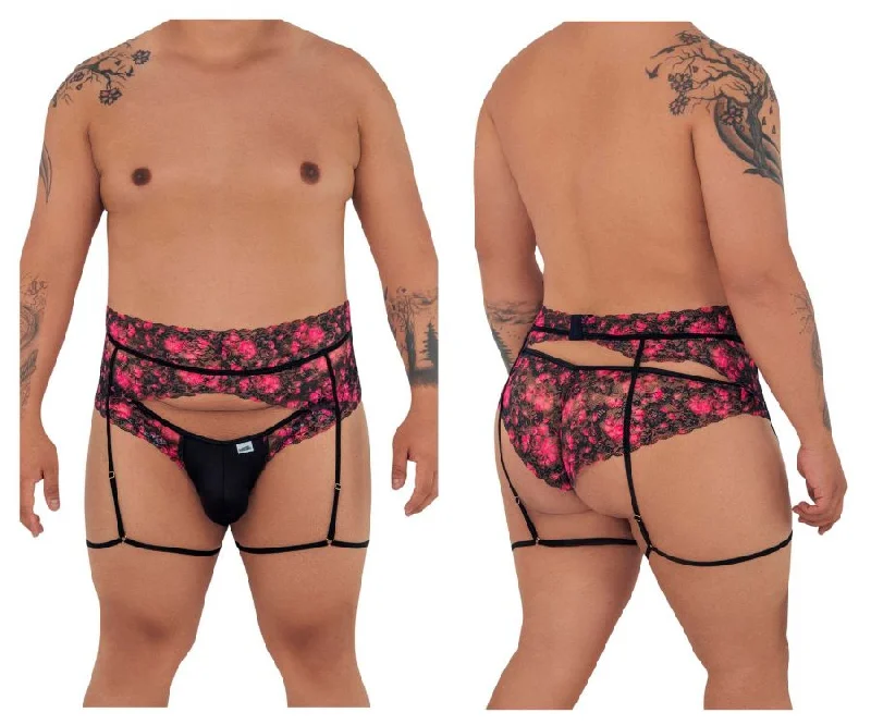 CandyMan 99576X Lace Garter Thongs Color Black Print