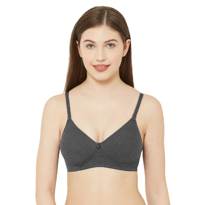 1030-Cotton Plain Bra-Melange Black