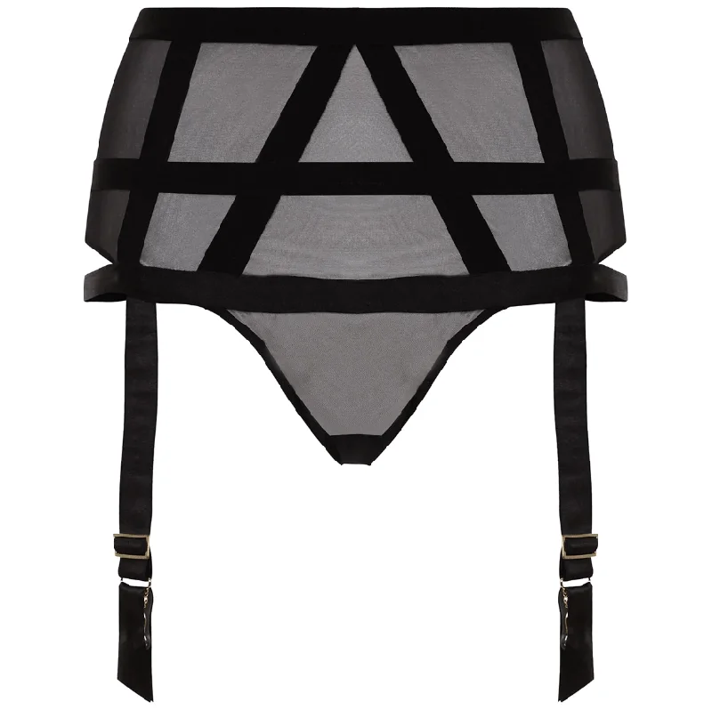 Karolina High Waist Suspender Thong- Black