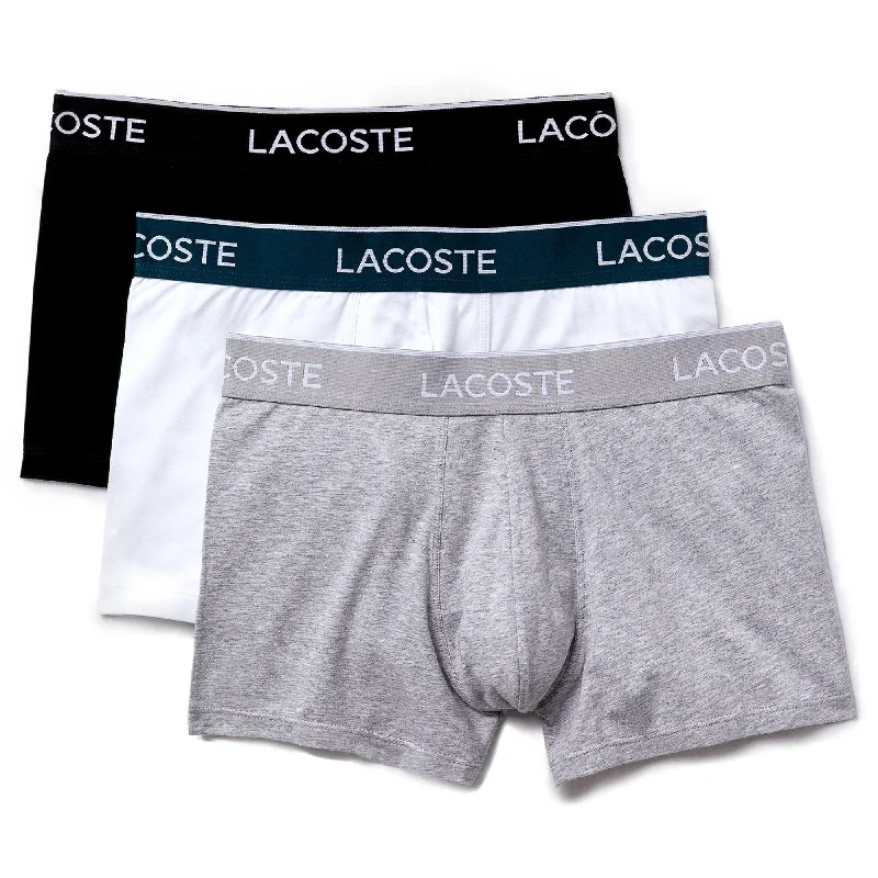 Lacoste Casual Cotton Stretch 3 Pack Trunks - Black/White/Grey