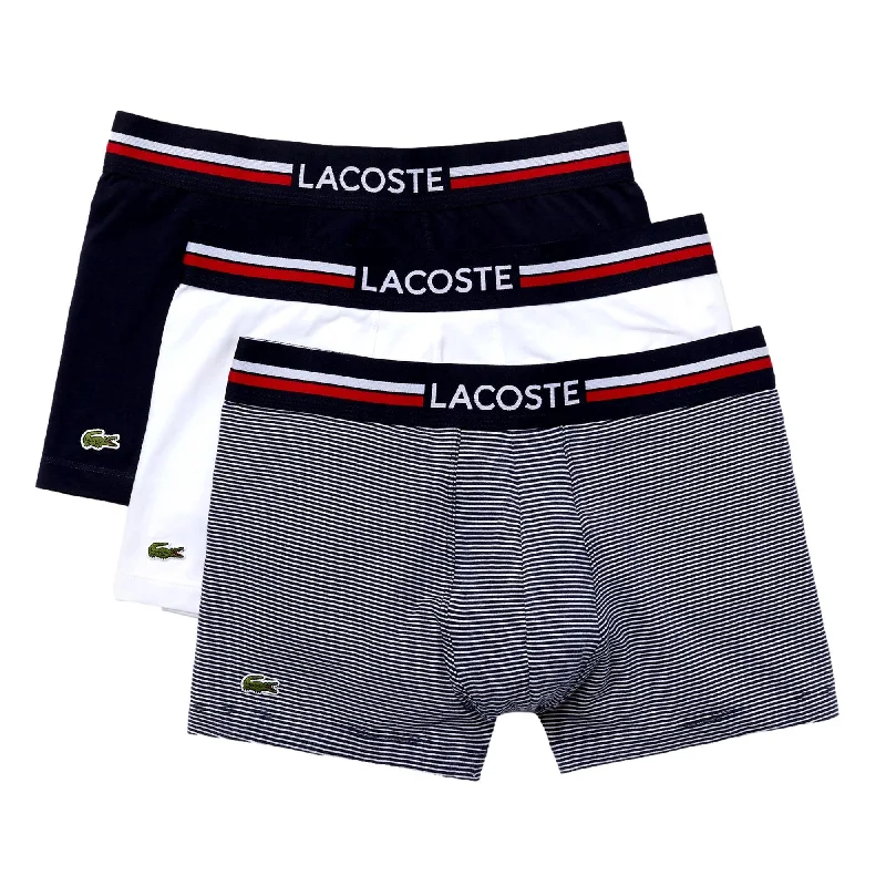 Lacoste Iconic Cotton Stretch Trunks 3 Pack - Navy Blue/Stripe/White