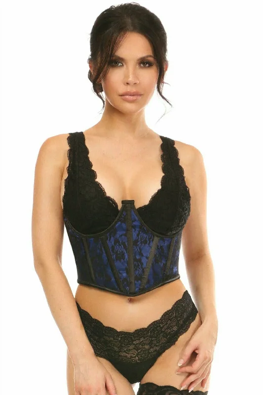 Lavish Blue w/Black Lace Overlay Open Cup Waist Cincher