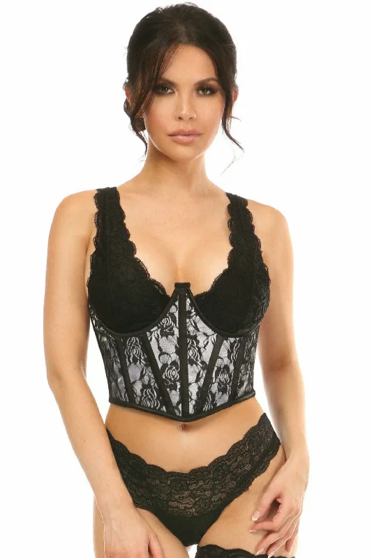 Lavish White w/Black Lace Overlay Open Cup Waist Cincher