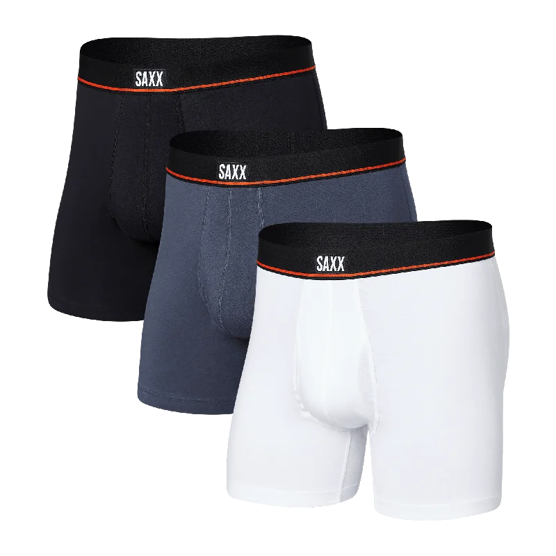 Saxx Non-Stop Stretch Cotton Boxer Brief Fly 3 Pack - Black / Deep Navy / White