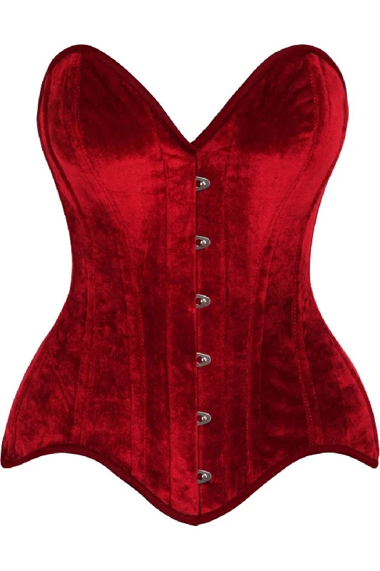 Top Drawer Dark Red Velvet Steel Boned Overbust Corset