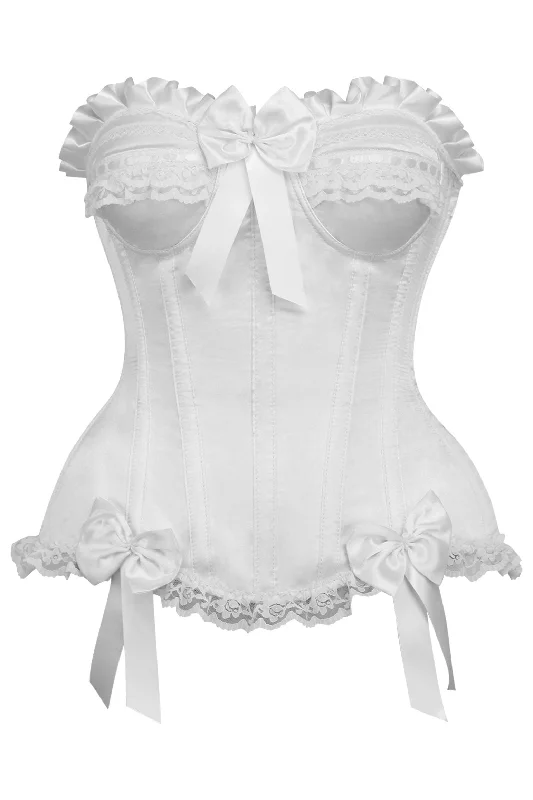 Top Drawer White Satin Steel Boned Burlesque Corset