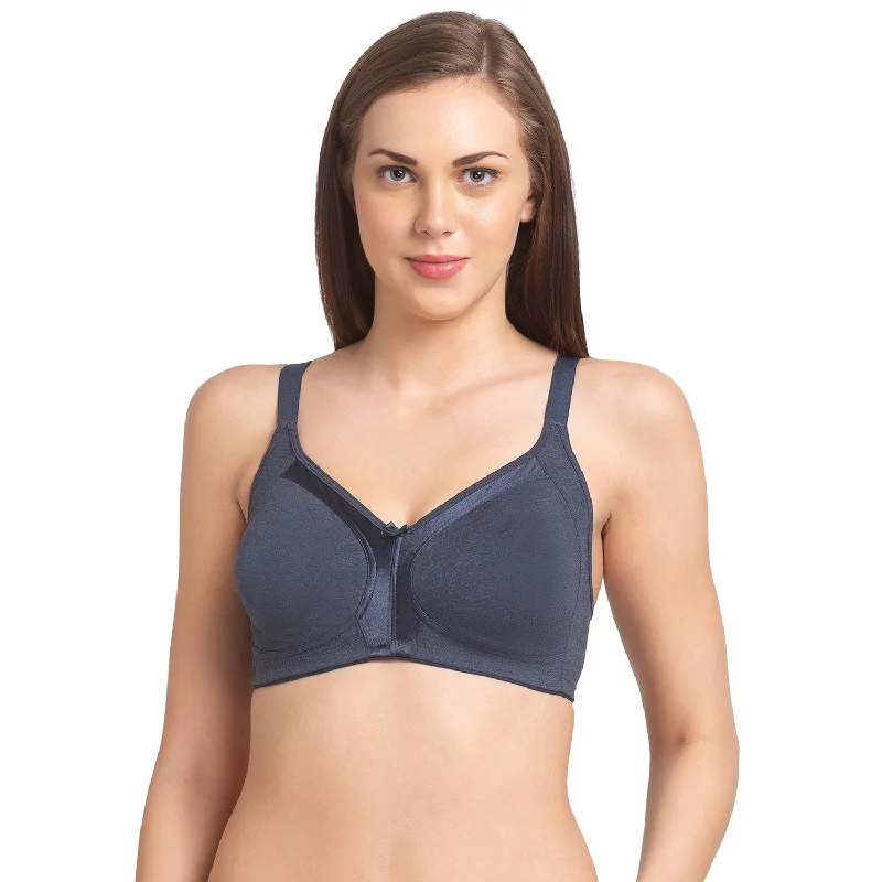 Shrishti-Plain Non Padded Full Cup Bra  Melange Navy Blue