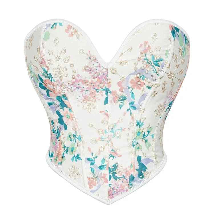 Women's Gothic Plunging Floral Printed Overbust Corset