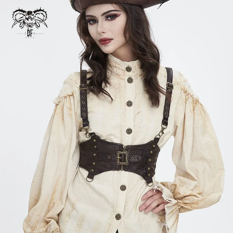 Women's Steampunk Buckle Faux Leather Underbust Corset